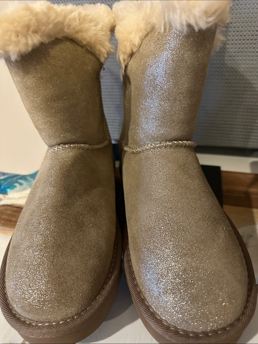 Style & Co. Glitter Taupe Shearling Cuff Winter Boots